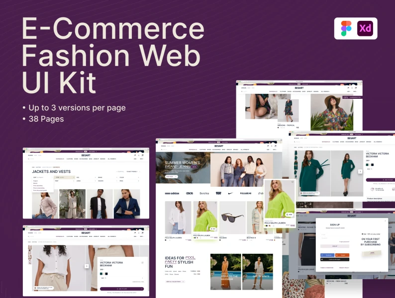 电子商务Web UI工具包（38页） E-Commerce Web UI Kit (38 pages) xd, figma格式