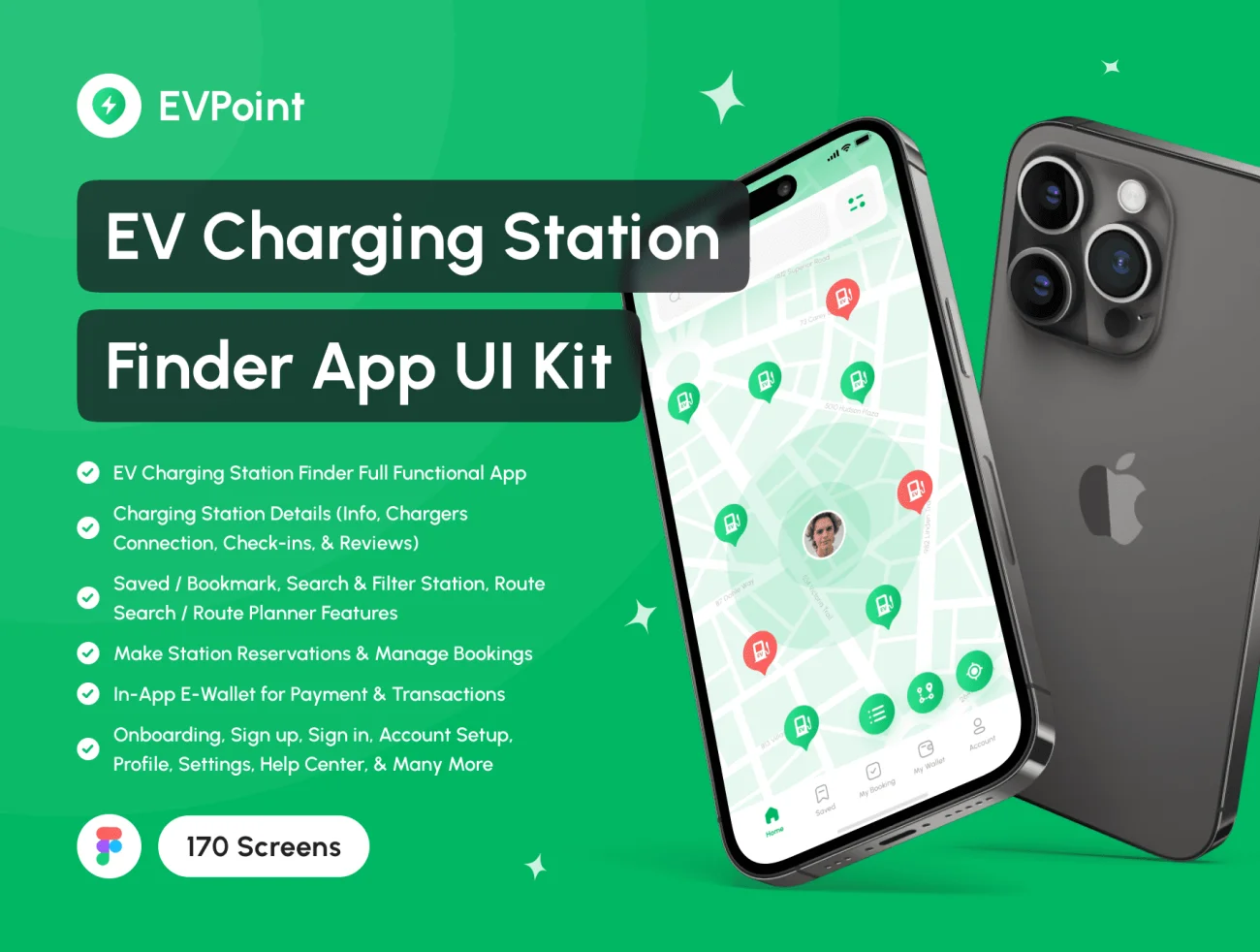 EVPoint-EV充电站查找应用UI工具包 EVPoint - EV Charging Station Finder App UI Kit android, figma格式缩略图到位啦UI