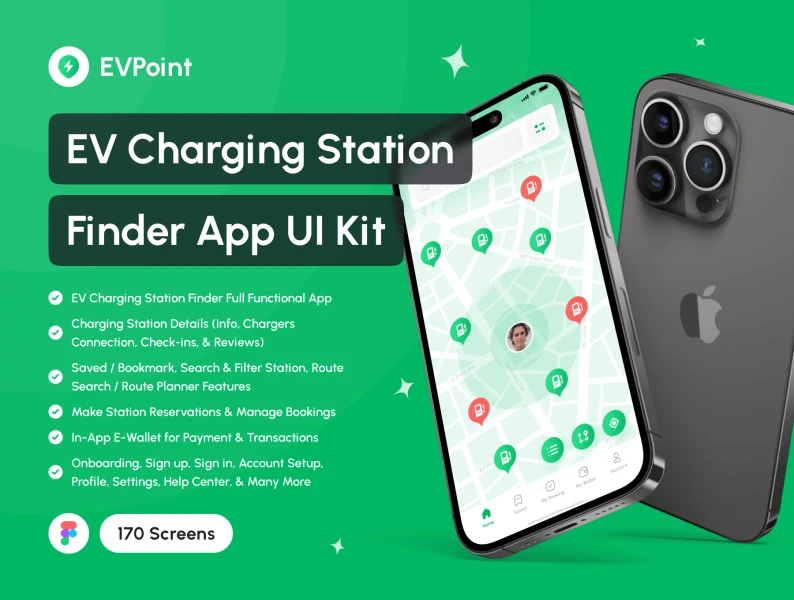 EVPoint-EV充电站查找应用UI工具包 EVPoint - EV Charging Station Finder App UI Kit android, figma格式