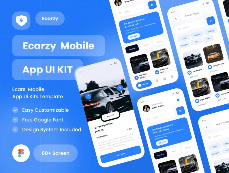 Ecarzy-汽车市场现代应用UI工具包 Ecarzy - Car Marketplace Modern App UI Kit figma格式