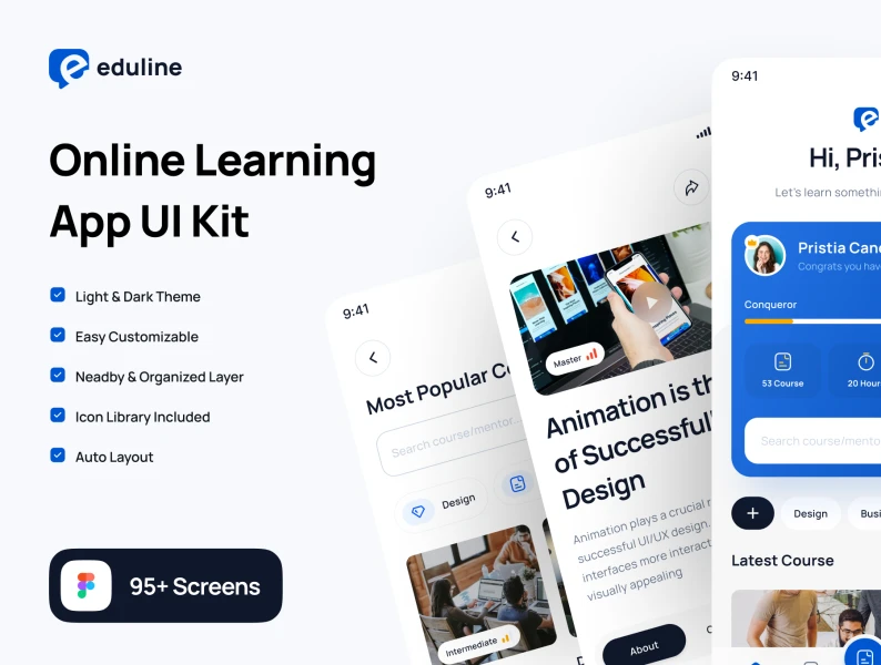 Eduline-教育和在线学习应用UI工具包 Eduline - Education & Online Learning App UI Kit figma格式
