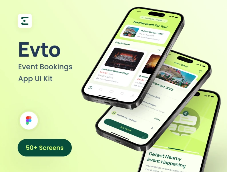 Evto-活动预订应用UI工具包 Evto - Event Bookings App UI Kit figma格式
