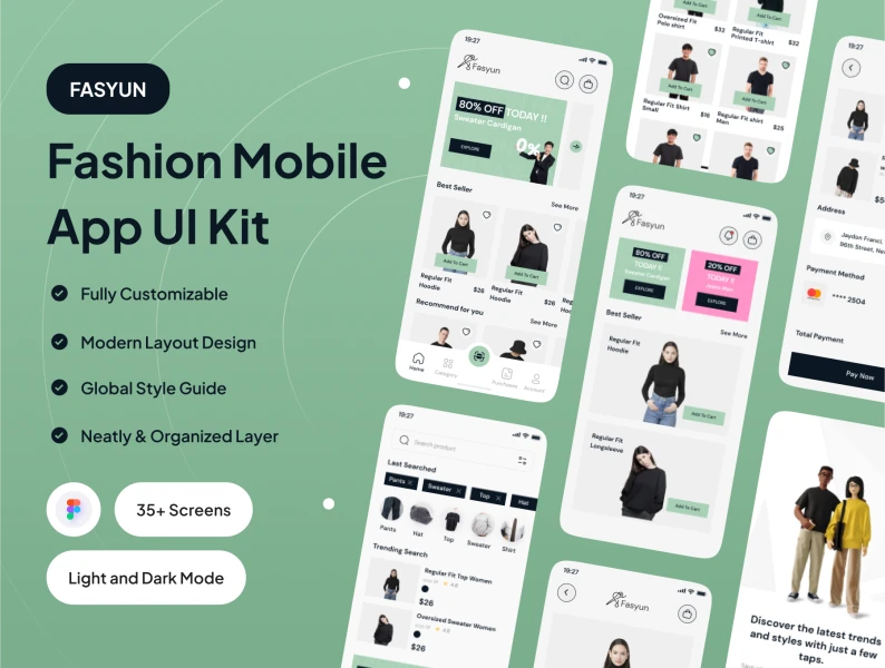 FASYUN-时尚移动应用UI工具包 FASYUN - Fashion Mobile App UI Kit figma格式