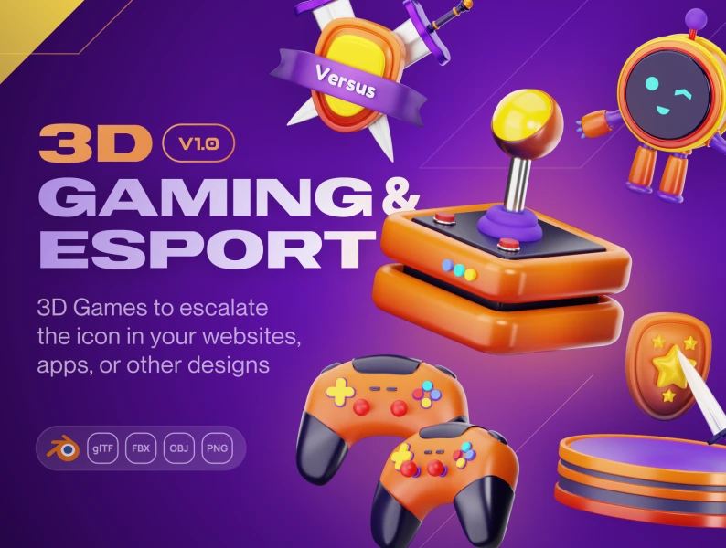 Gamely-游戏和电子竞技3D图标套装 Gamely - Games & Esports 3D Icon Set blender格式