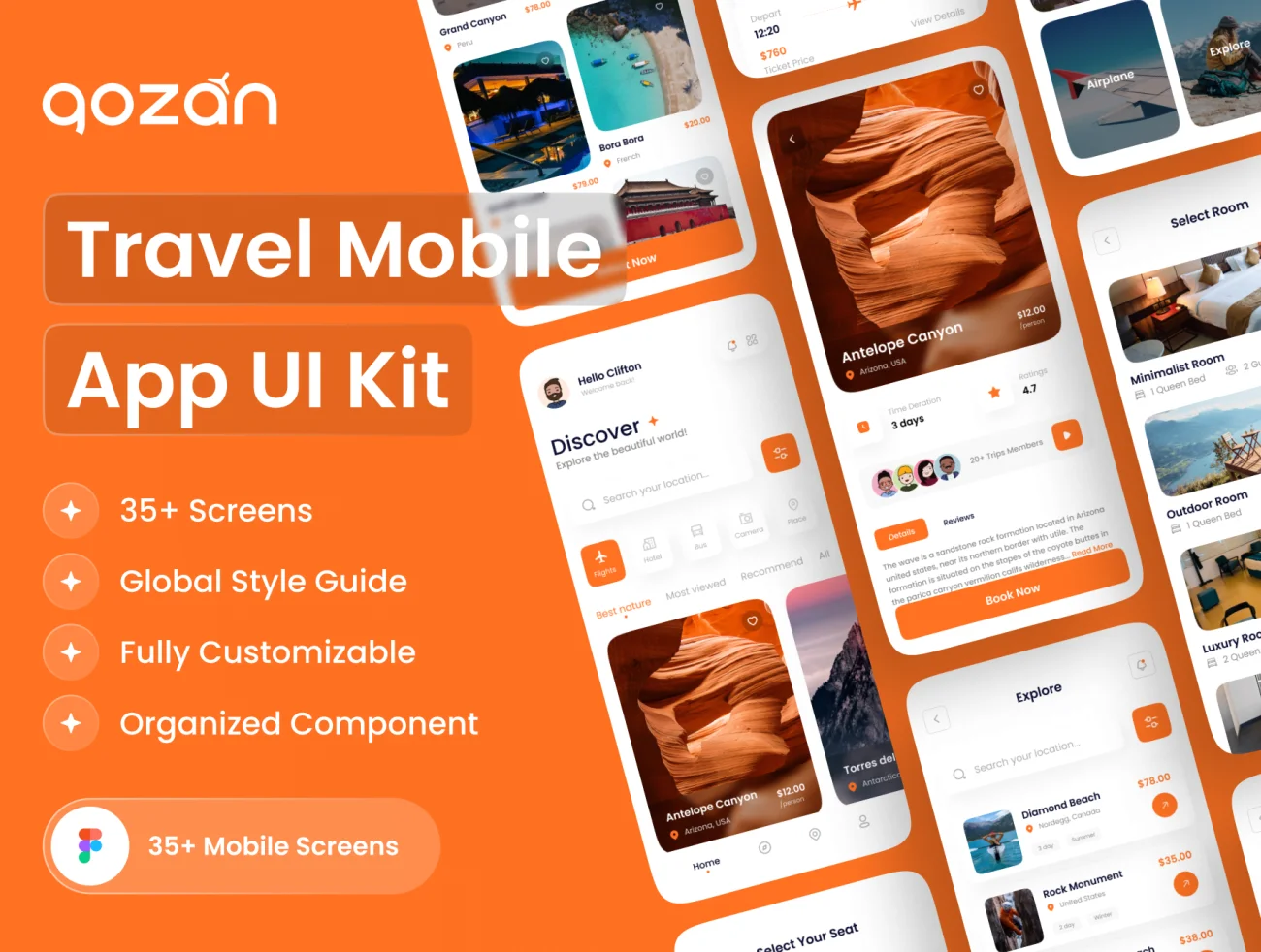 Gozan-旅行移动应用UI工具包 Gozan - Travel Mobile App UI Kit android格式缩略图到位啦UI