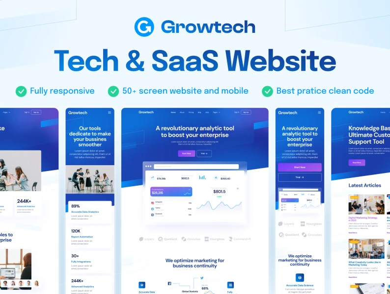 Growtech-技术和SaaS Growtech - Tech & SaaS html, figma, bootstrap格式