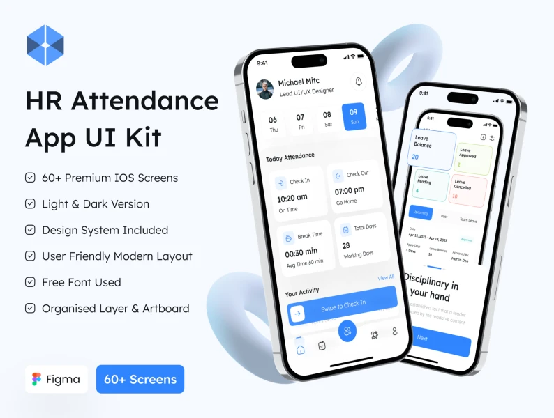 HR考勤应用UI工具包 HR Attendance App UI Kit figma格式