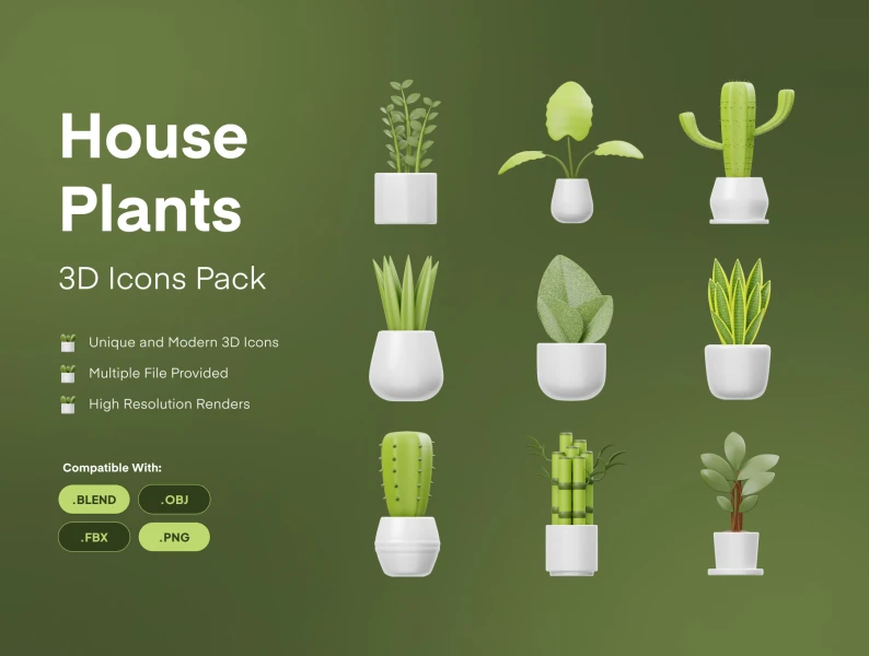室内植物3D图标 Houseplants 3D Icon blender格式