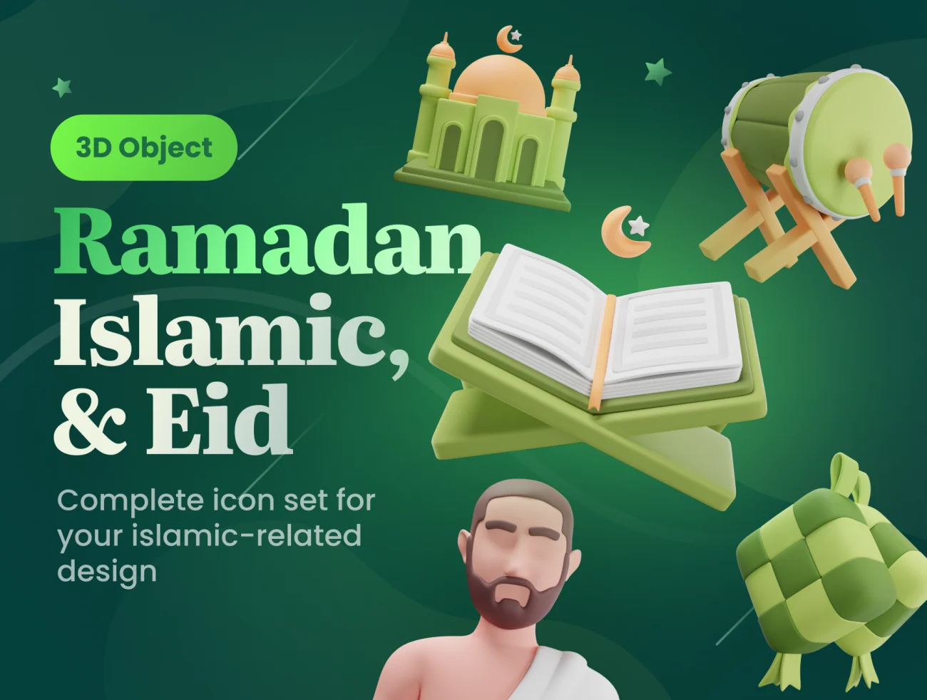 Islamy-伊斯兰和斋月3D图标套装 Islamy - Islamic & Ramadan 3D Icon Set blender格式缩略图到位啦UI