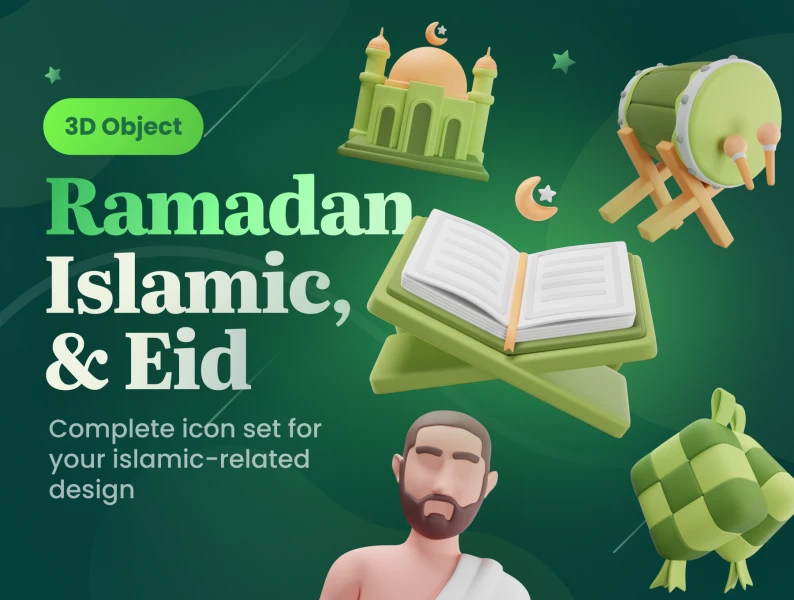 Islamy-伊斯兰和斋月3D图标套装 Islamy - Islamic & Ramadan 3D Icon Set blender格式