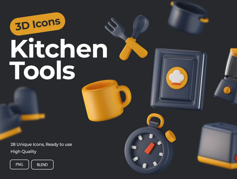 厨房工具3D图标 Kitchen Tools 3D Icons blender格式