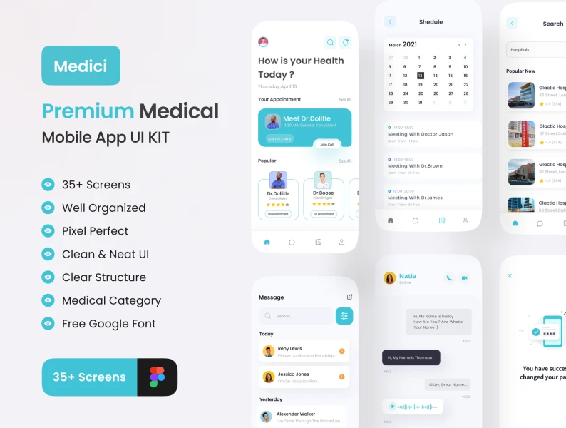 MediCi-医生和医疗应用UI工具包 MediCi - Doctor And Medical App UI Kit figma格式