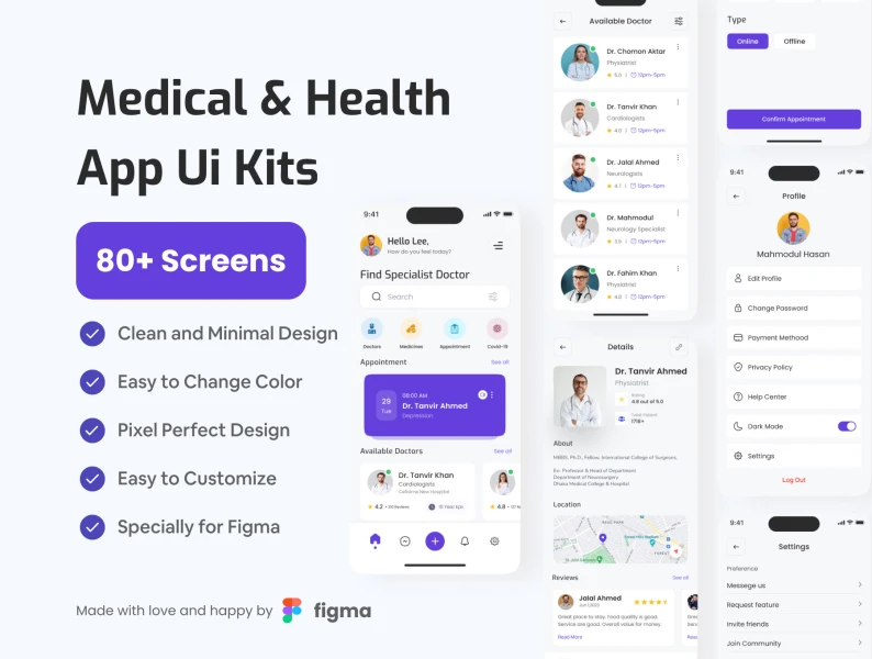 医疗和健康应用UI工具包 Medical & Health App Ui Kits figma格式