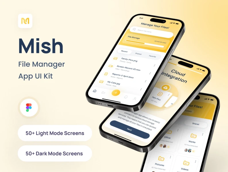 Mish-文件管理器应用UI工具包 Mish - File Manager App UI Kit figma格式