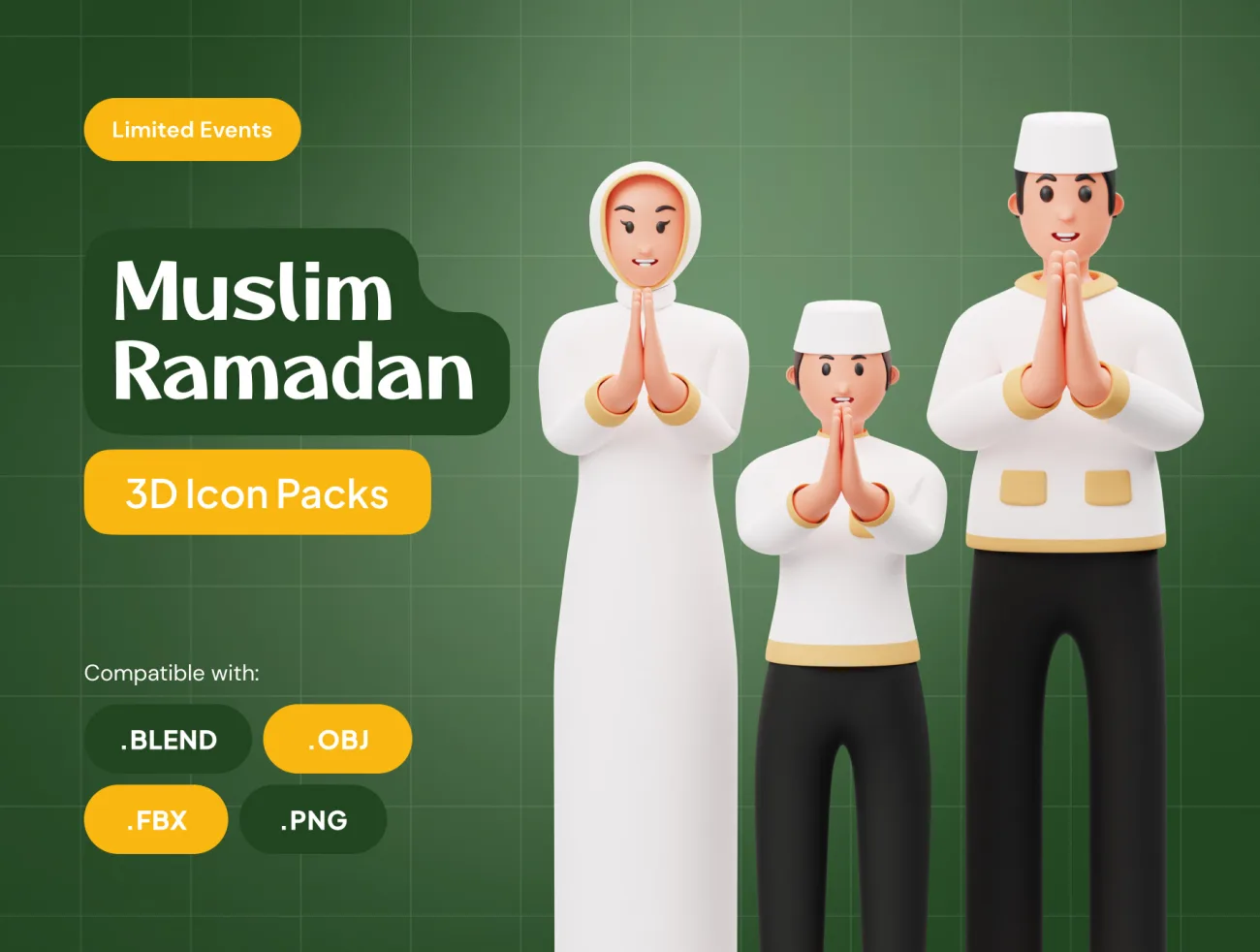 穆斯林斋戒3D人物 Muslim Ramadan 3D Character blender格式缩略图到位啦UI