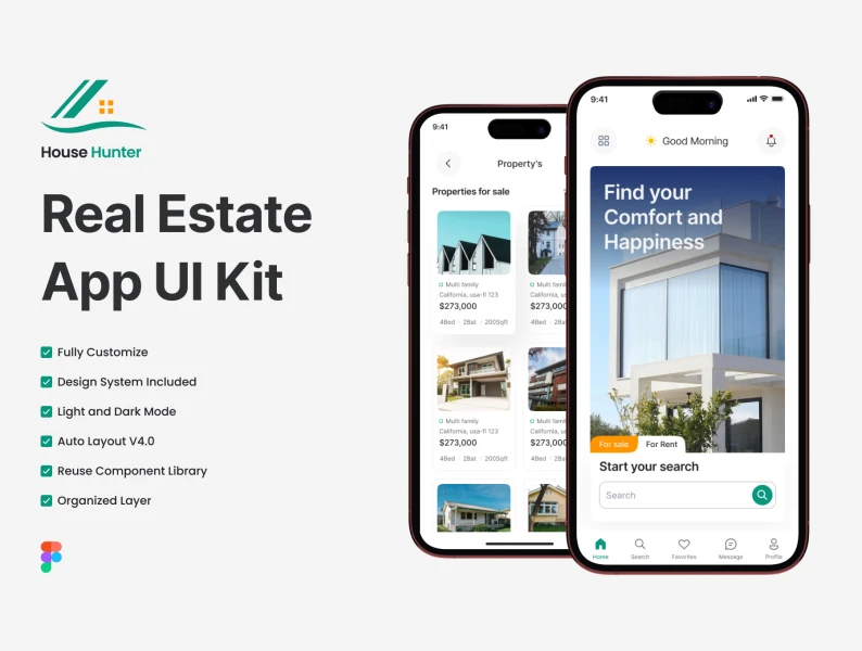 房地产移动应用UI套件（Figma） Real Estate Mobile App UI Kit Figma figma格式