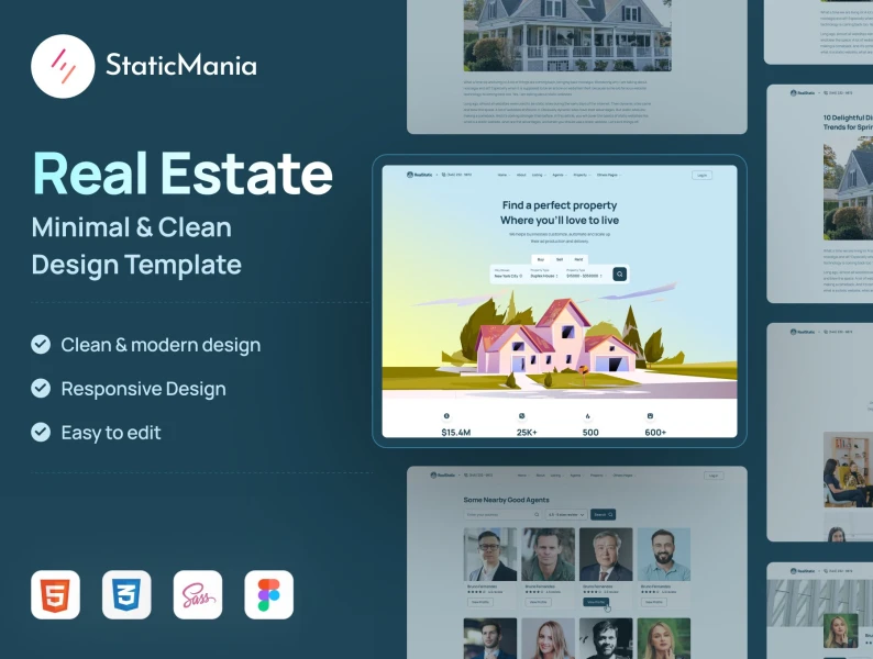 RealStatic - 房地产网站模板 RealStatic - Real State Website Template html, bootstrap格式