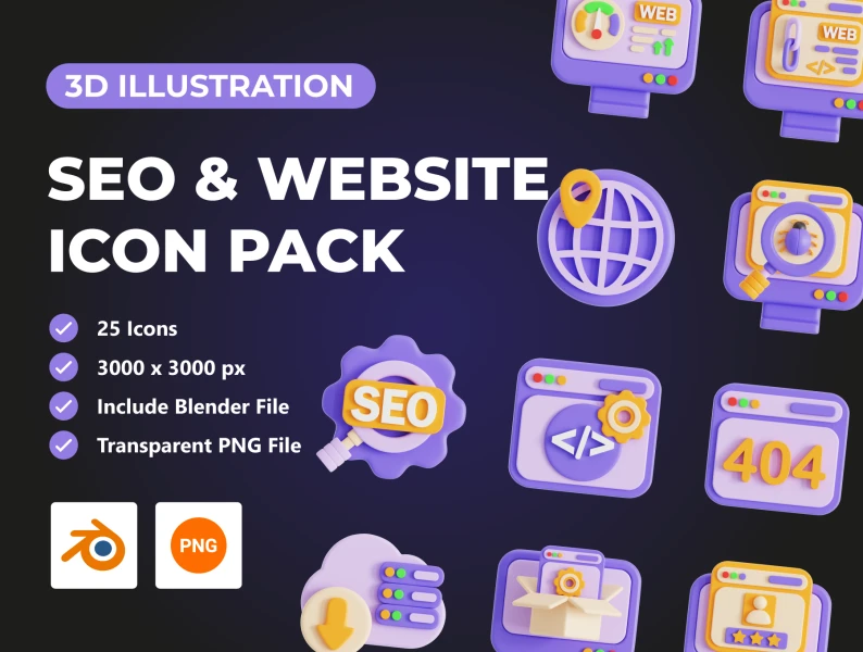 SEO和网站3D图标包 SEO & Website 3D Icon Pack blender格式
