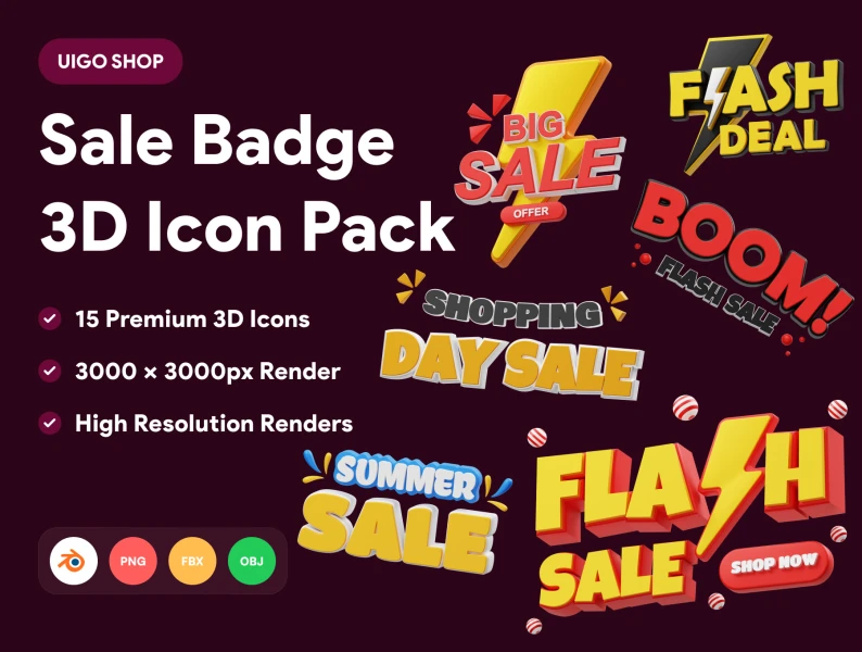 特卖徽章3D文字图标 Sale Badge 3D Word Icon blender格式