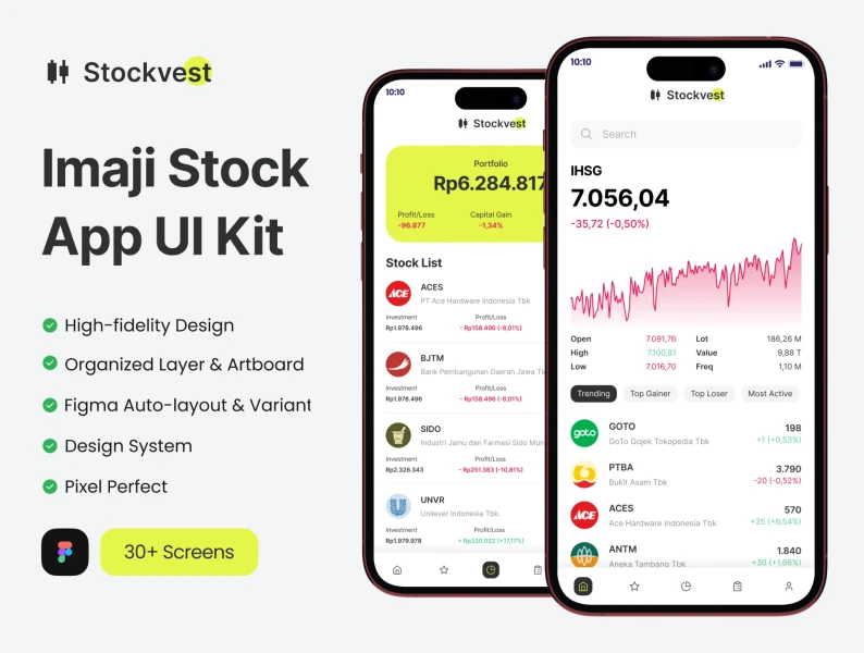 Stockvest - 股票应用移动UI套件 Stockvest - Stock App Mobile UI Kit AE, figma格式