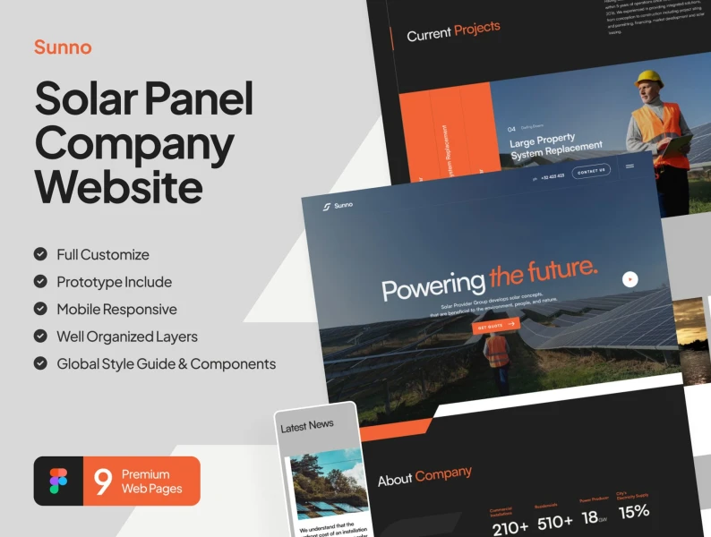 Sunno - 太阳能电池板公司网站 Sunno - Solar Panel Company Website figma格式