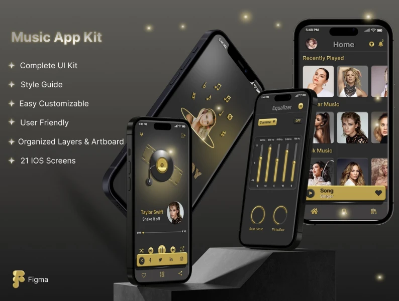 具有3D界面的音乐应用UI套件 UIkit for a music app with a 3D interface figma格式