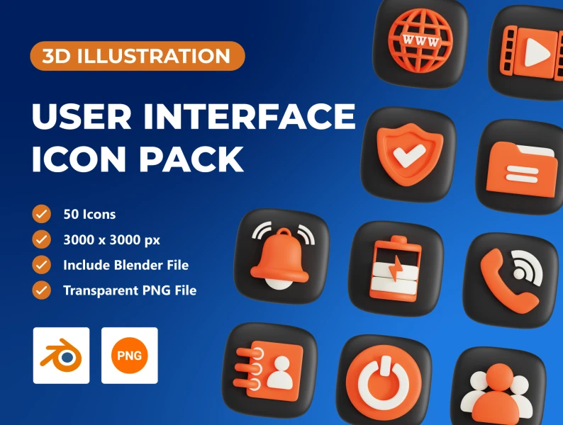 用户界面3D图标包 User Interface 3D Icon Pack blender格式