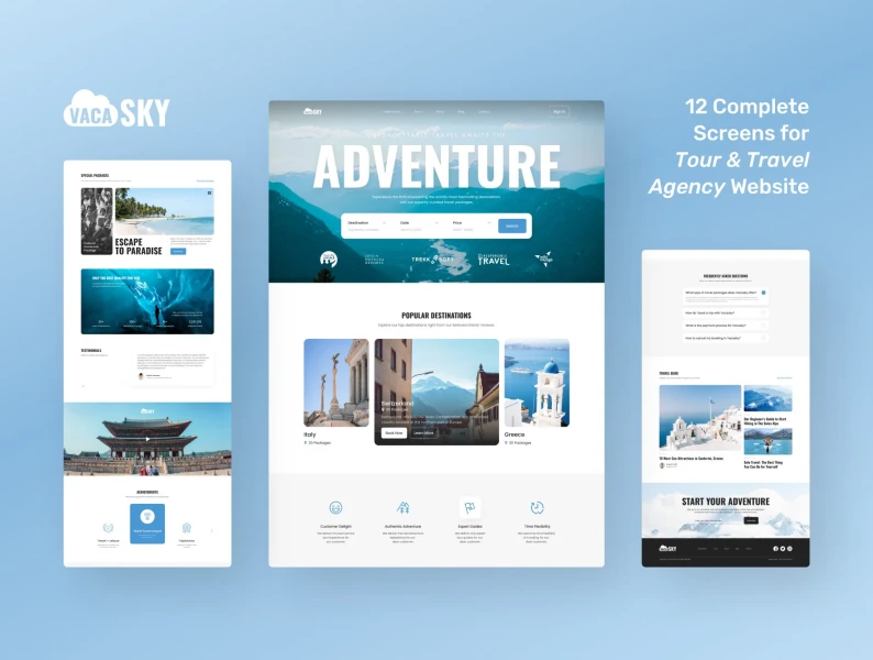 Vacasky – 清新现代旅行社网站 Vacasky – Clean Modern Tour & Travel Agency Website sketch, xd, figma格式
