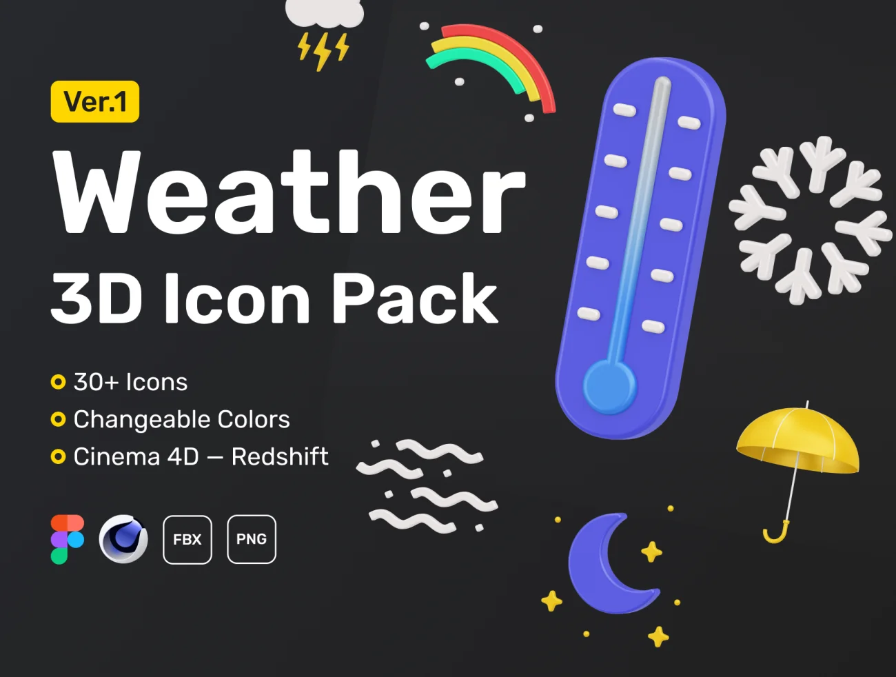 天气3D图标套装 Weather 3D Icon Set figma格式缩略图到位啦UI