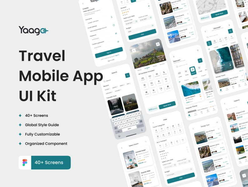 Yaago - 旅行应用UI套件 Yaago –Travel App UI Kit sketch, android, figma格式