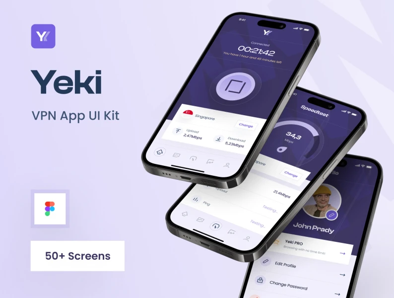 Yeki - VPN应用UI套件 Yeki - VPN App UI Kit figma格式