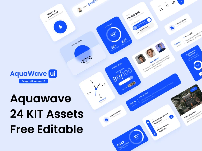 Aquawave 24个卡片UI组件 .fig素材下载