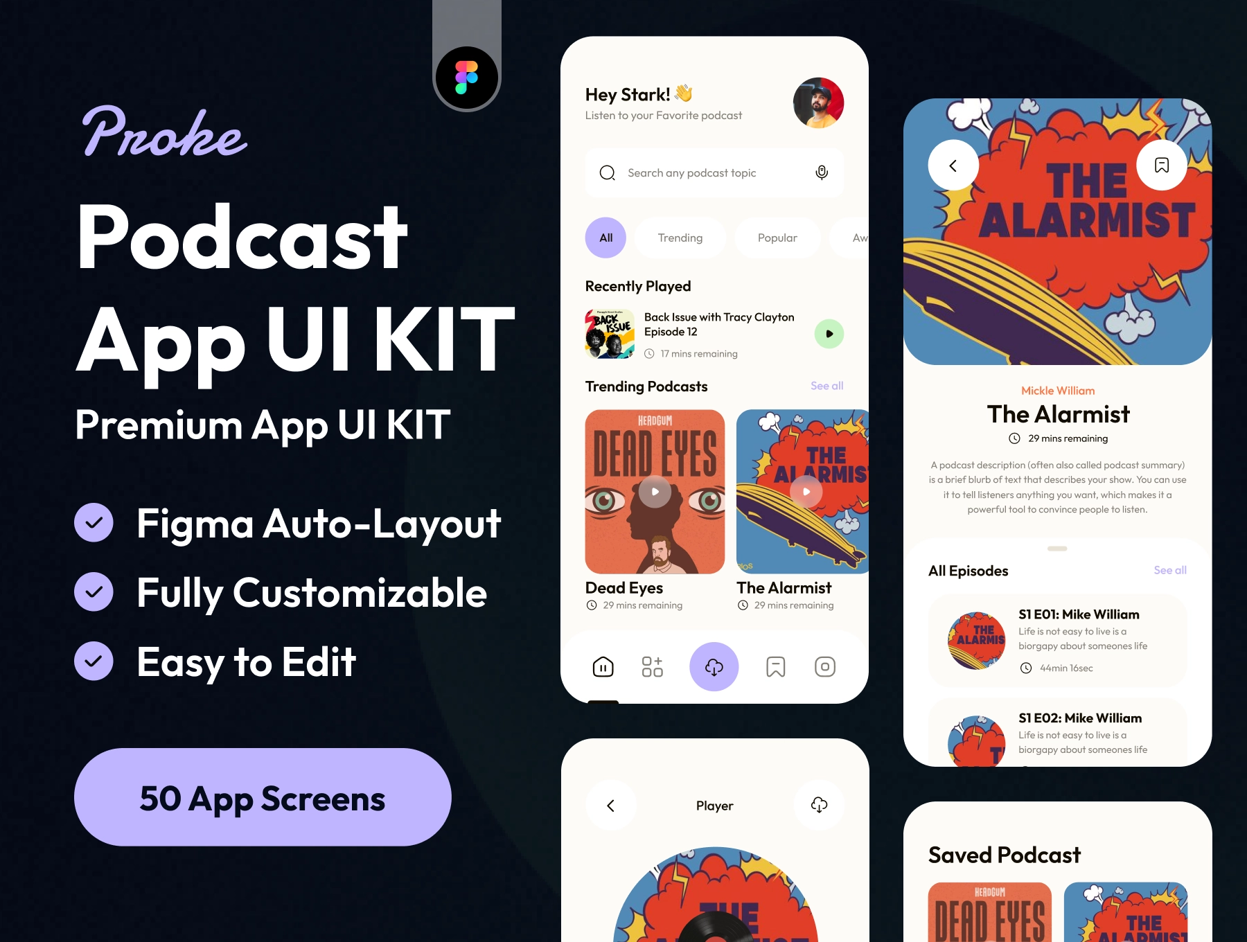 Proke-播客应用UI套件 Proke-Podcast App UI KIT figma格式-UI/UX-到位啦UI