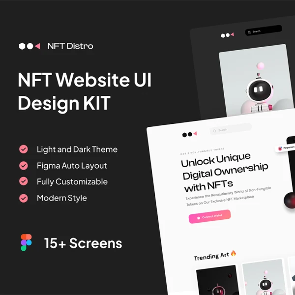 NFT平台交易数字藏品网站UI设计套件15屏 NFT Distro - NFT Website UI Design KIT