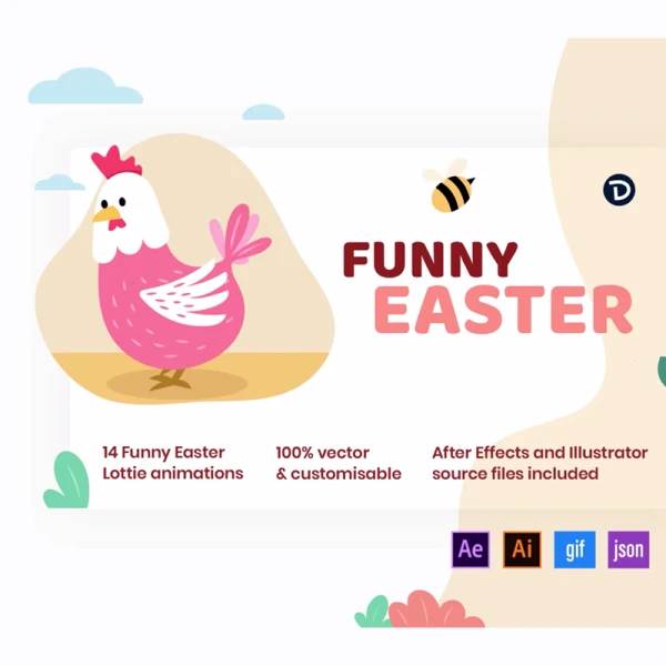 有趣的复活节动画插图 Funny Easter Animated illustrations After Effects, AE格式