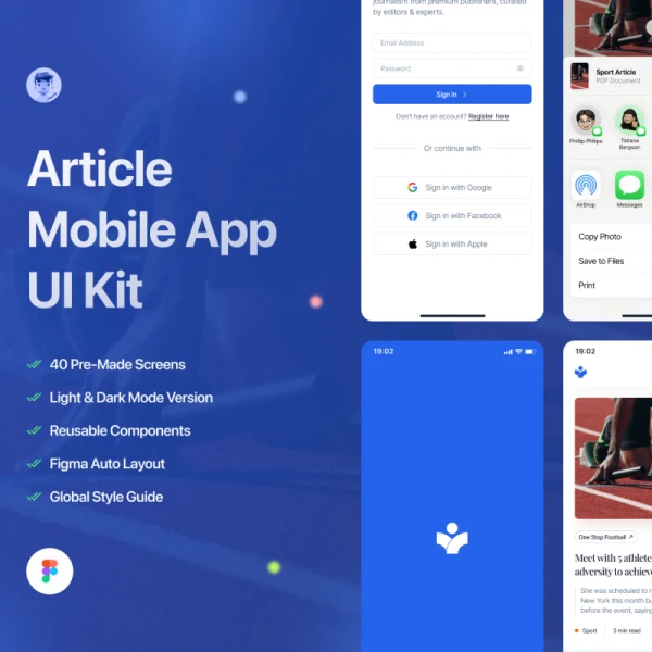 新闻博客文章阅读发布手机应用App UI套件 Informa - Article Mobile App UI Kit figma格式