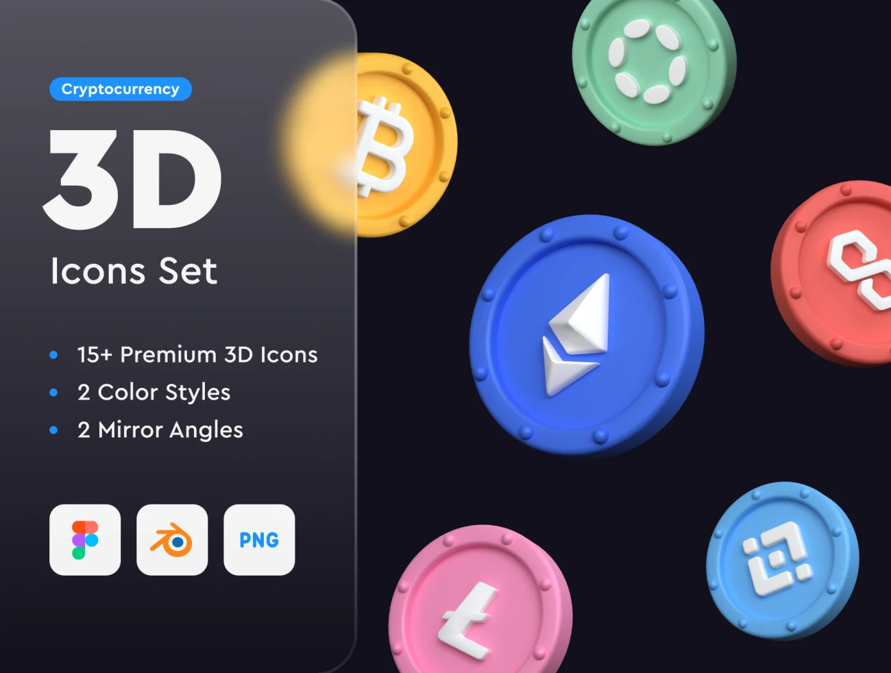 加密货币3D图标素材 Cryptocurrency 3D Icons Set sketch, blender, figma, lunacy格式-UI/UX、虚拟货币-到位啦UI