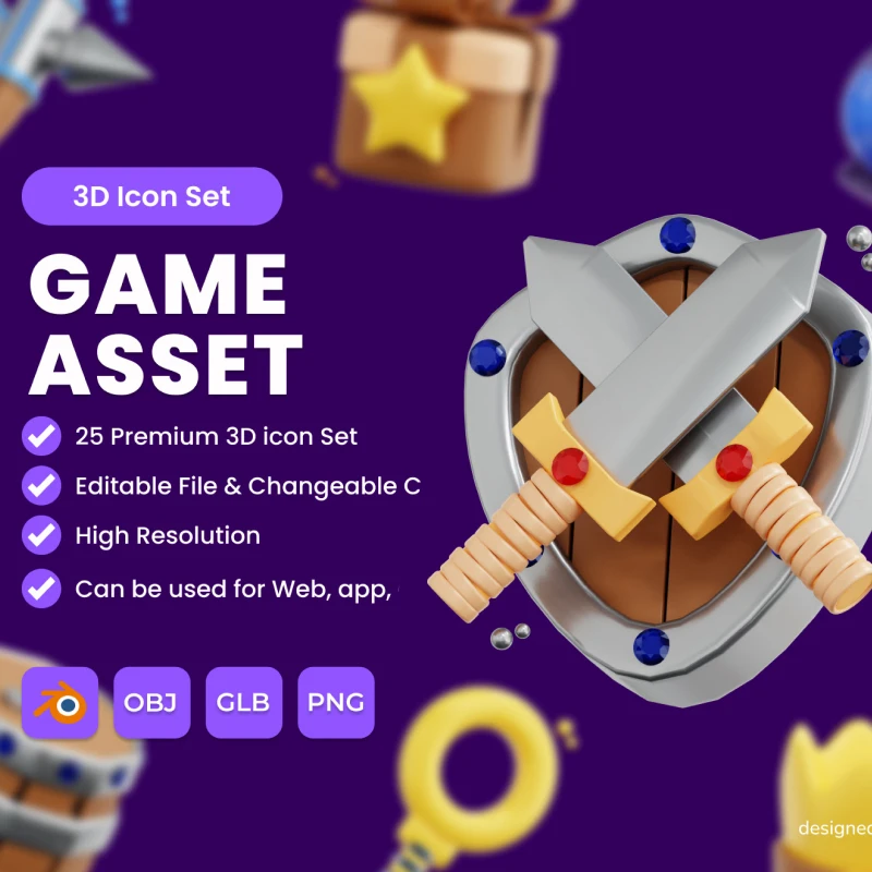 3D游戏资产图标包 25个高级3D游戏资产图标 3D Game Asset Icon Set Pack may, blender格式缩略图到位啦UI
