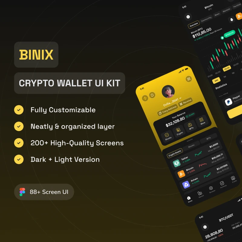 BINIX - 加密钱包UI套件 Figma UI套件 BINIX - Crypto Wallet UI Kit figma格式缩略图到位啦UI