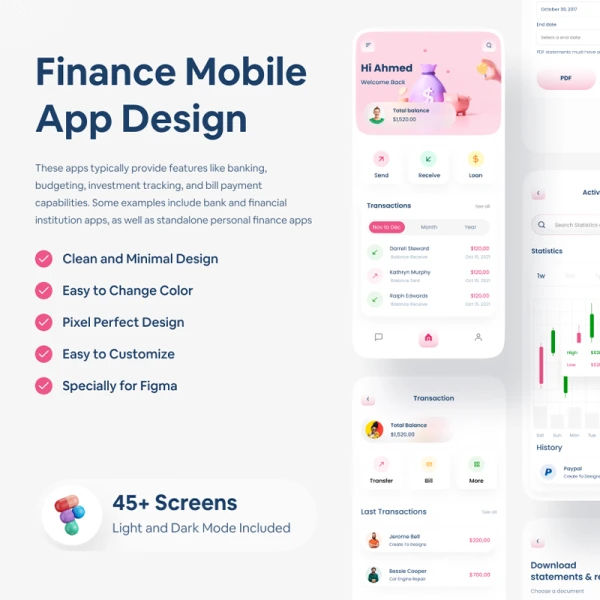 45屏手机银行金融应用 Finance Mobile App Ui Design figma格式