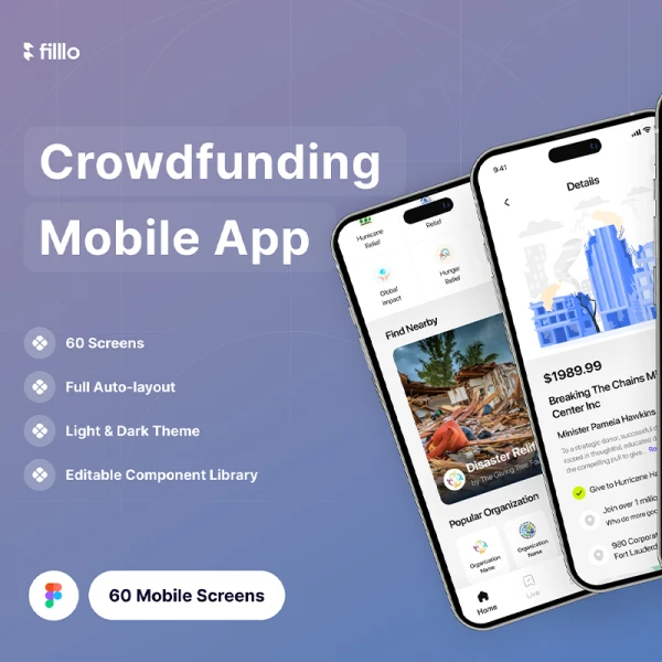 Filllo众筹应用UI工具包 Filllo Crowdfunding App UI Kit figma格式