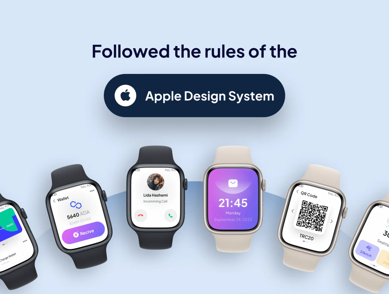苹果手表通用应用UI设计套件工具包 WatchKuy - Apple Watch UI Kit .figma-UI/UX、ui套件、主页、付款、出行、列表、卡片式、图表、地图、天气、应用、播放器、支付、电子钱包、聊天-到位啦UI