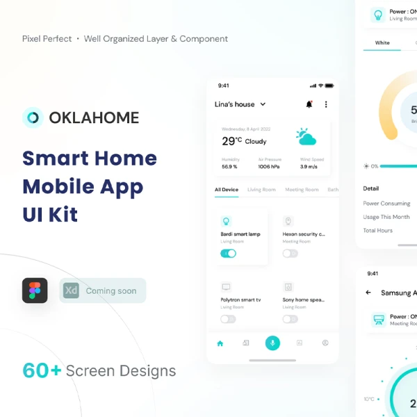 智能家居移动互联网移动应用程序 UI 套件60屏 Oklahome - Smarthome Mobile App UI Kit