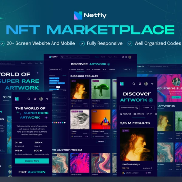Netfly - NFT市场网站模板 Netfly - NFT Marketplace Website Template