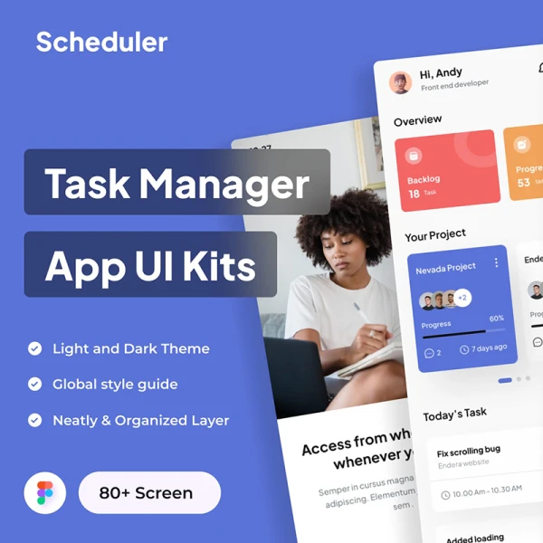 日程计划任务管理应用程序 UI 套件80屏 Scheduler - Task Manager App UI Kits .figma