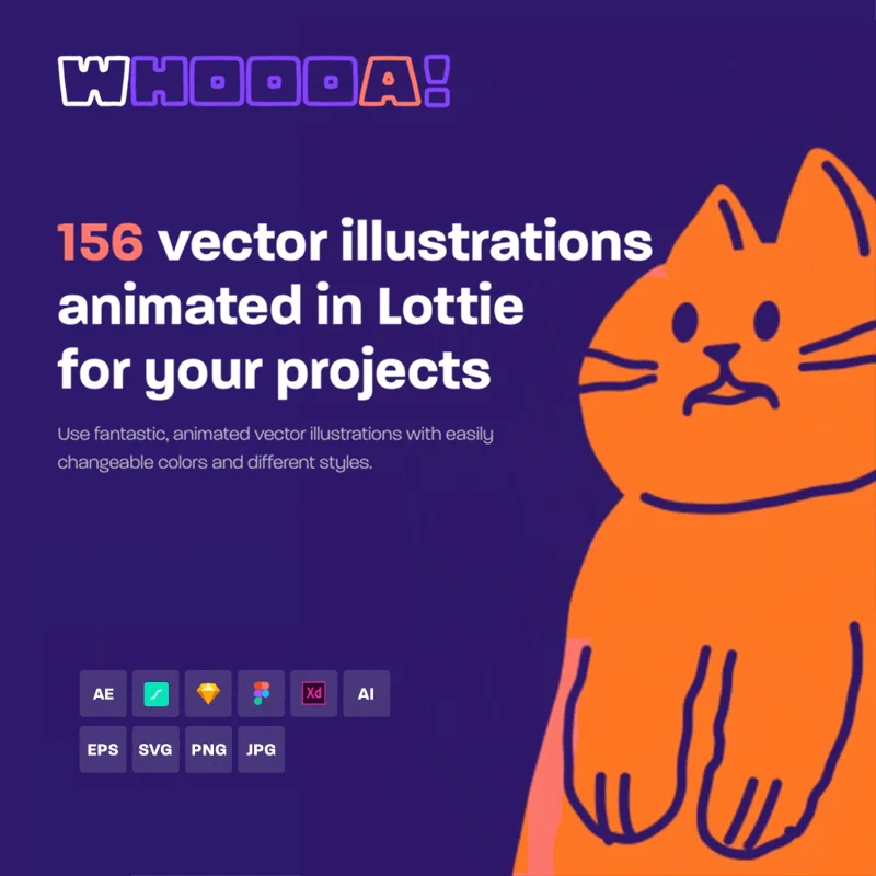 Whoooa！156个矢量Lottie动画 Whoooa! 156 vector Lottie animations sketch, psd, ai, After Effects, AE, xd, figma格式缩略图到位啦UI