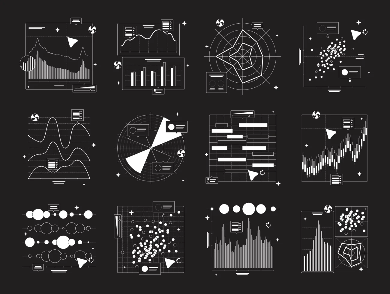 24个抽象轮廓图表插图素材包 Charts Illustrations ai, figma格式-图表、插画、数据可视化-仪表板-到位啦UI