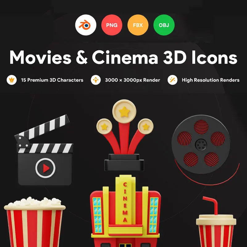 电影和电影3D图标套装 Cinema And Movie 3D Icon缩略图到位啦UI