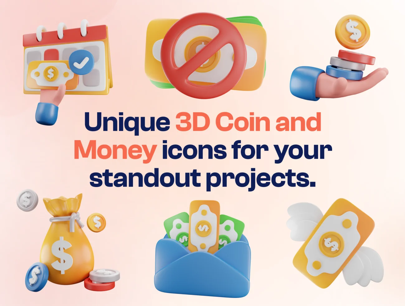 货币钱袋金币钱包3D图标套装 Mony - Money & Currency 3D Icon Set blender格式-3D/图标-到位啦UI
