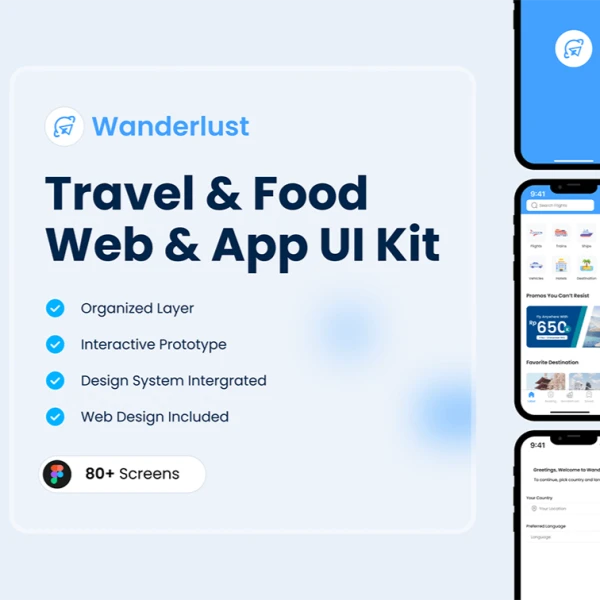Wanderlust - 旅行和美食应用UI套件